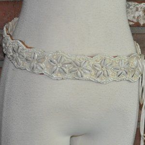 Ivory Coastal Hippie Hip Hugger Real Shell, Hand Beaded Belt w/Ties Wearable Art